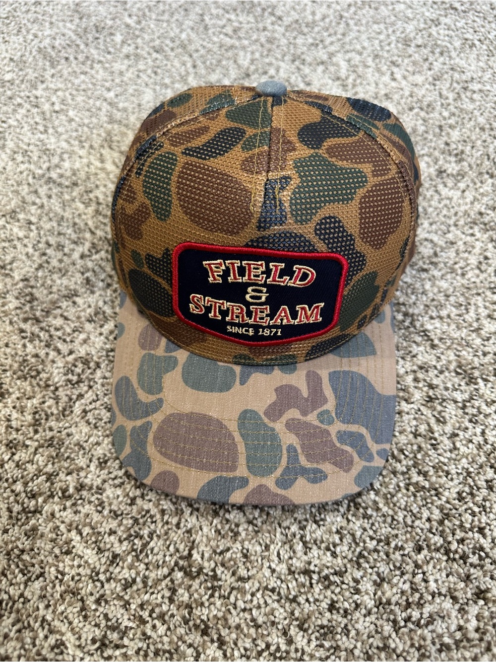 Field & Stream Camo Mesh Trucker Snapback Hat Since 1871